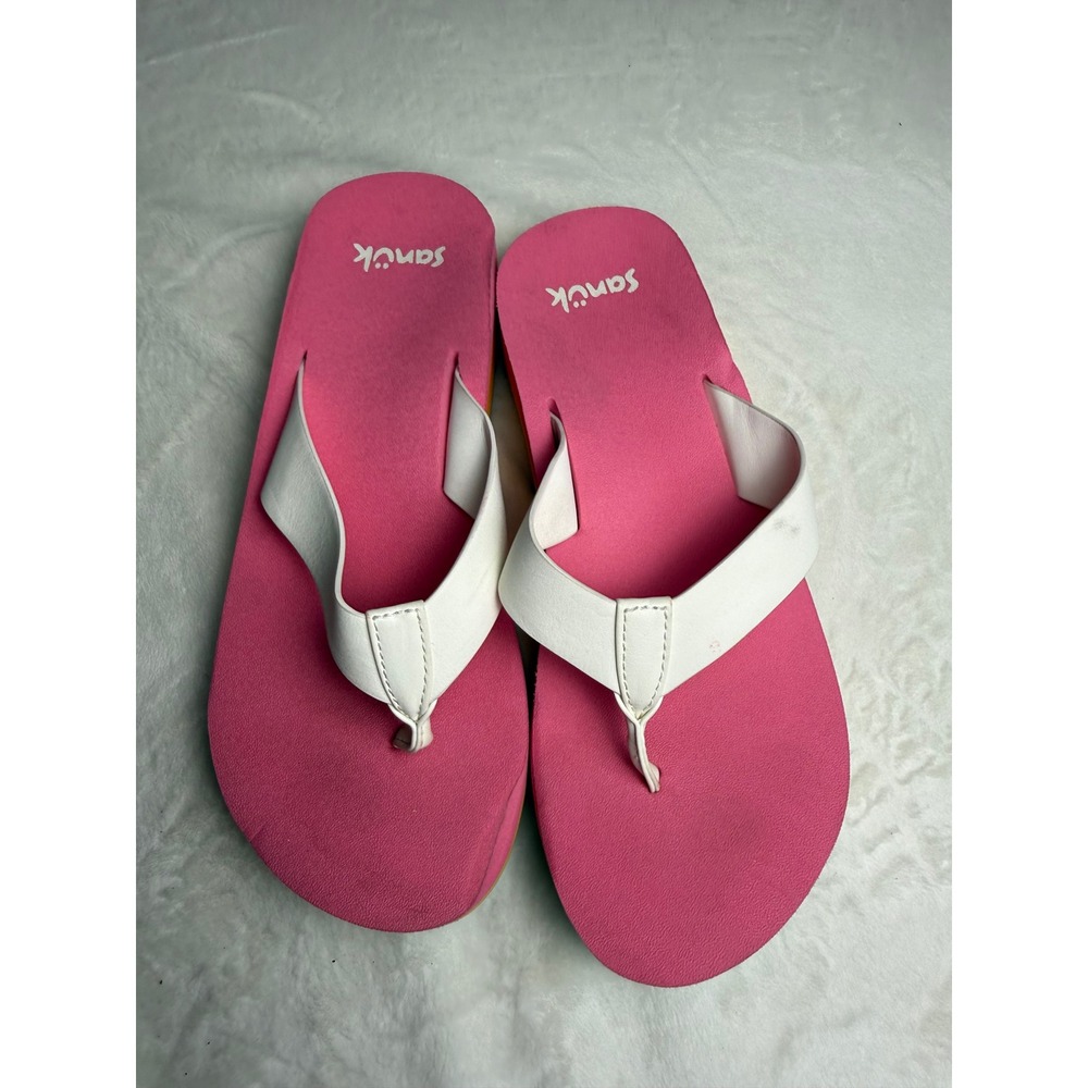 Sanuk Womens Pink White Rainbow Platform Wedge Flip Flop Sandals FB11 Size 7